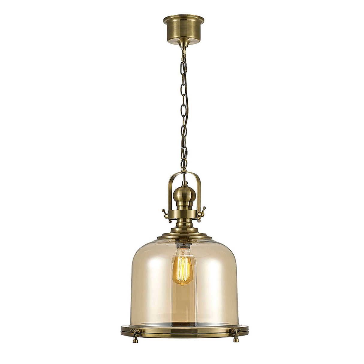 Riley 43cm Large Bell 1 Light Pendant Light - Antique Brass & Cognac