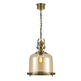 Riley 43cm Large Bell 1 Light Pendant Light - Antique Brass & Cognac