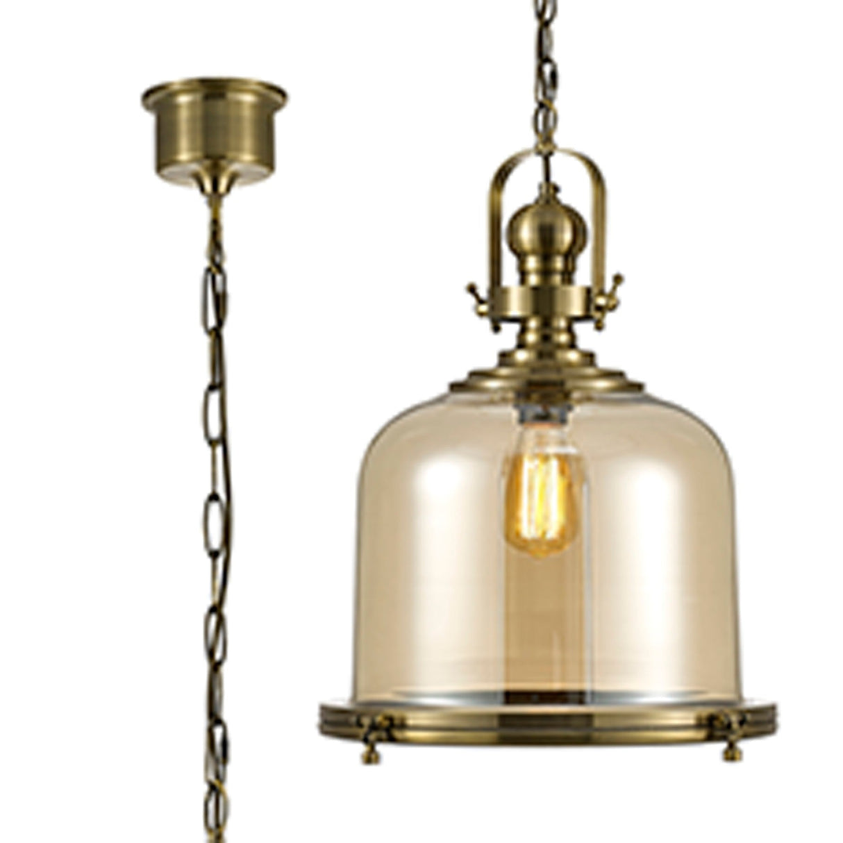 Riley 43cm Large Bell 1 Light Pendant Light - Antique Brass & Cognac