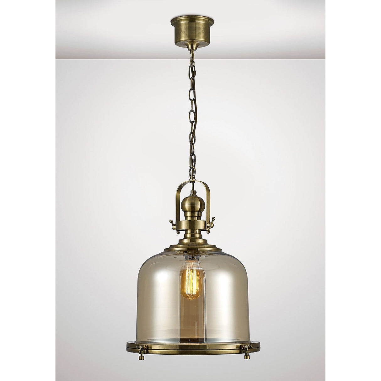 Riley 43cm Large Bell 1 Light Pendant Light - Antique Brass & Cognac