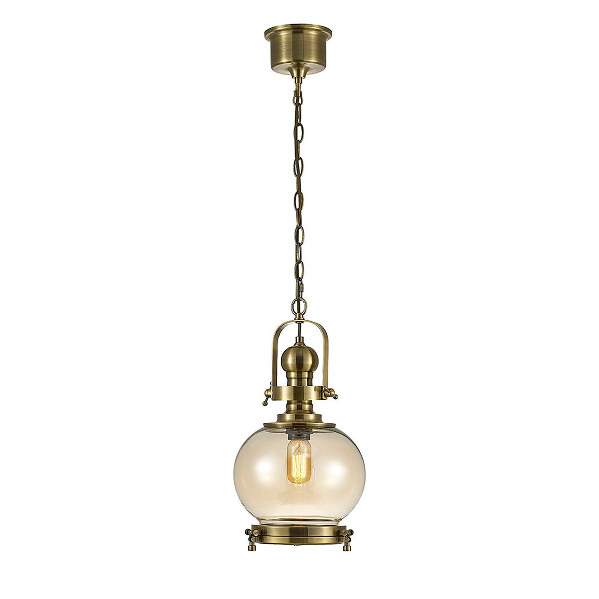 Riley 24cm Small Ball 1 Light Pendant Light - Antique Brass & Cognac