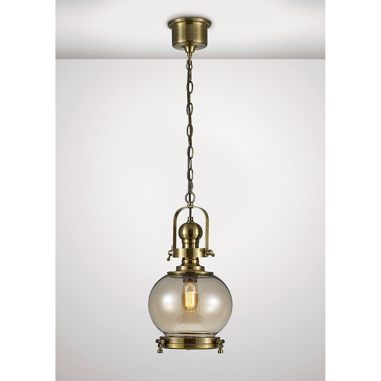 Riley 24cm Small Ball 1 Light Pendant Light - Antique Brass & Cognac
