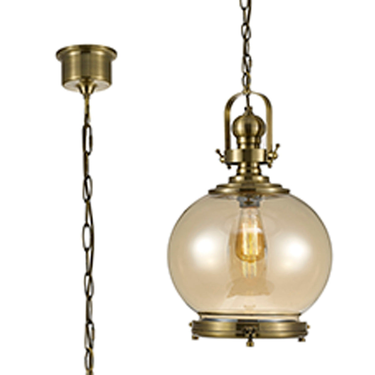 Riley 33cm Medium Ball 1 Light Pendant Light - Antique Brass & Cognac