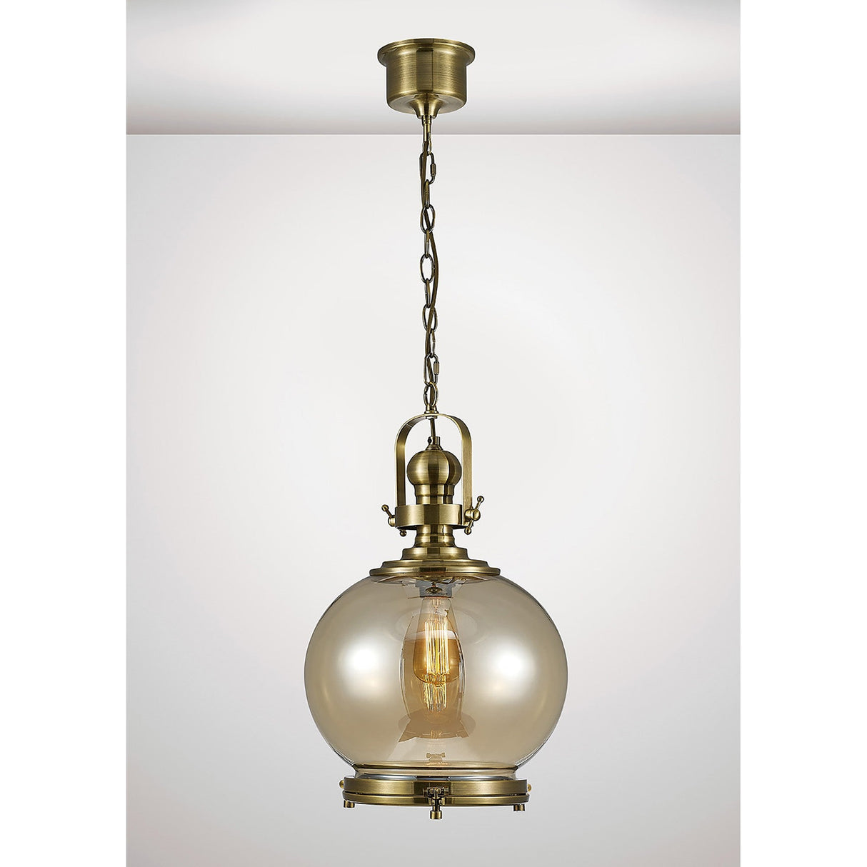 Riley 33cm Medium Ball 1 Light Pendant Light - Antique Brass & Cognac