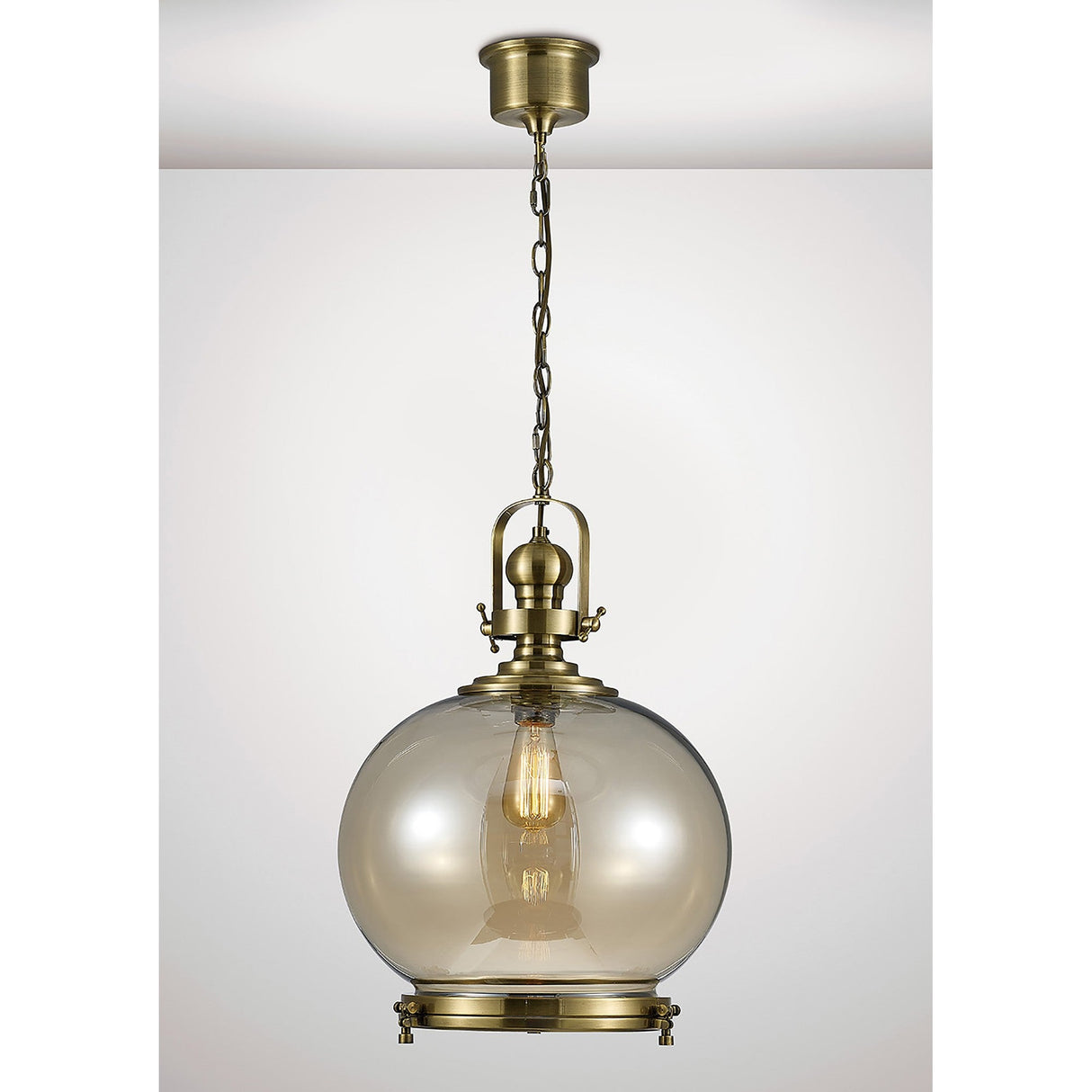 Riley 40cm Large Ball 1 Light Pendant Light - Antique Brass & Cognac