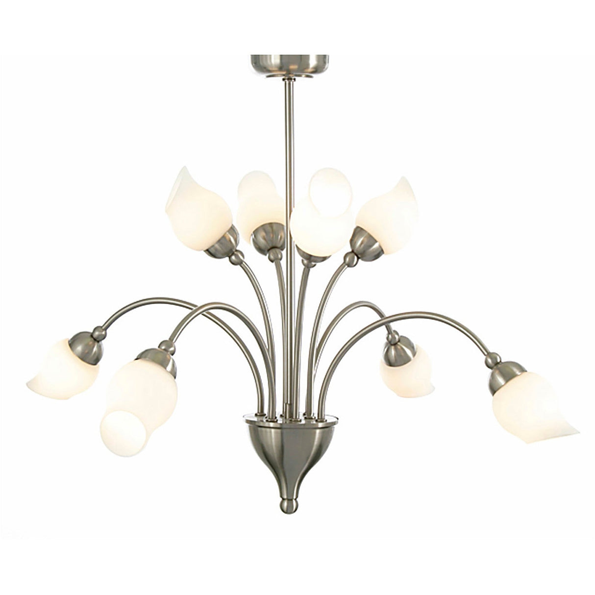 Rimini 61cm 8 Light Opal Glass Chandelier - Satin Chrome