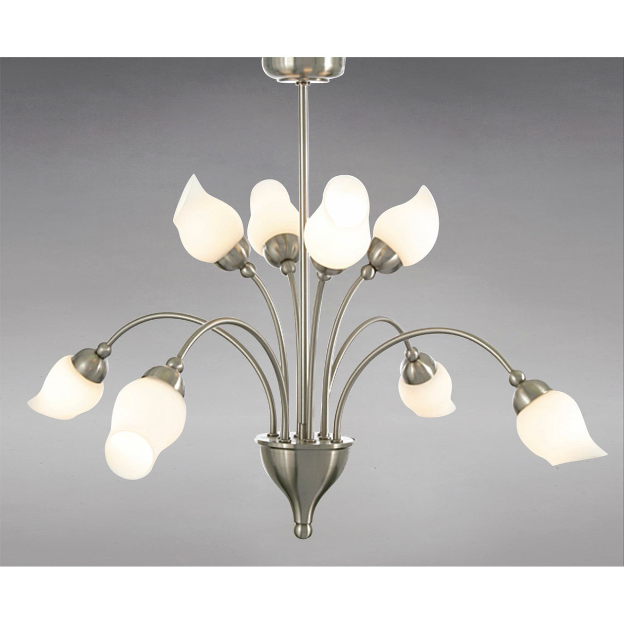 Rimini 61cm 8 Light Opal Glass Chandelier - Satin Chrome