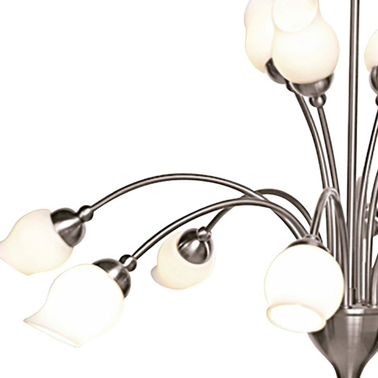 Rimini 69cm 12 Light Opal Glass Chandelier - Satin Chrome