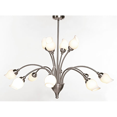 Rimini 69cm 12 Light Opal Glass Chandelier - Satin Chrome