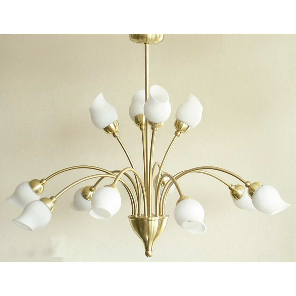 Rimini 69cm 12 Light Opal Glass Chandelier - Satin Brass