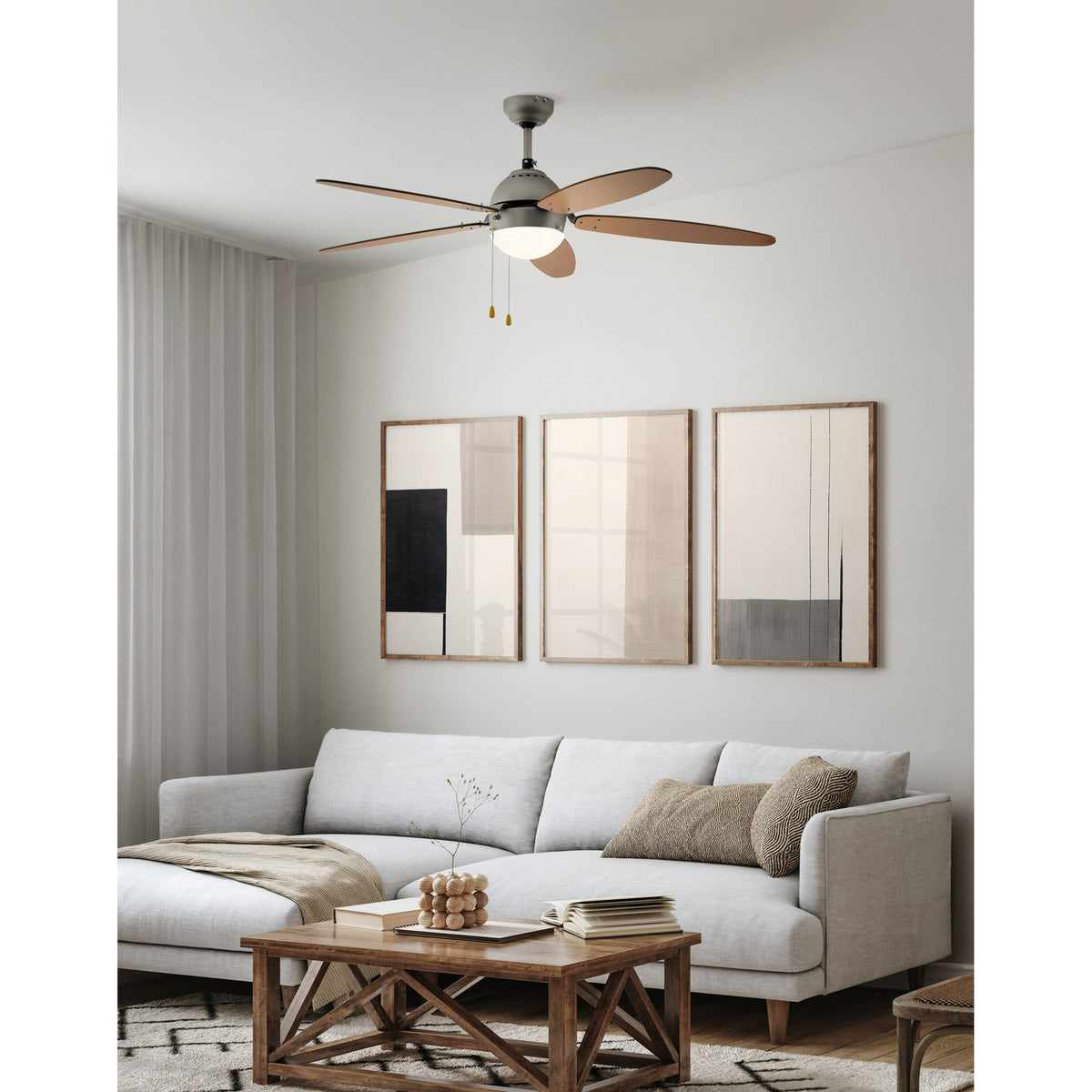 Rinvessa Ceiling Fan with Light - Satin Nickel