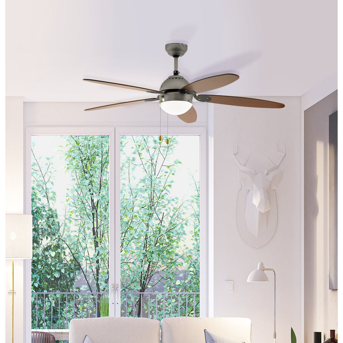 Rinvessa Ceiling Fan with Light - Satin Nickel