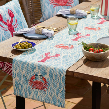 Abersoch Abstract Polyester Table Runner - Marine