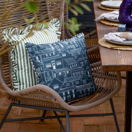 Abersoch Town Reversible Polyester Cushion - Sail Blue