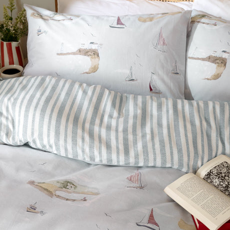 Abersoch Shore Cotton Stripe Duvet Cover Set - Sky Blue
