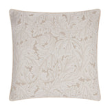 Acanthus Jacquard Linen Cushion in cream, a square cushion with a woven acanthus leaf pattern and cream piping edge, shown on a plain white background.