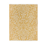 Acorn Tonal Jacquard Cotton Blend Throw in gold and cream, woven with an oak leaf and acorn pattern, finished with fringed edges on a plain white background.