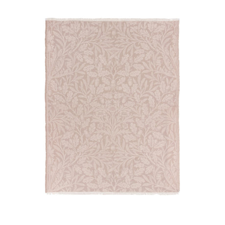 Acorn Tonal Jacquard Linen Throw in beige, woven with a leaf and acorn pattern, fringed edges, shown flat on a plain white background.