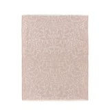 Acorn Tonal Jacquard Linen Throw in beige, woven with a tonal oak leaf and acorn pattern and fringed edges, shown on a plain white background.
