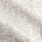 Close-up of the Acorn Tonal Jacquard pencil pleat curtain fabric in Willow, showing a woven acorn and oak leaf pattern in cream tones on soft draped polyester cloth.
