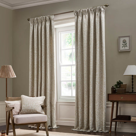 Acorn Tonal Jacquard Linen Pencil Pleat Curtains - Linen