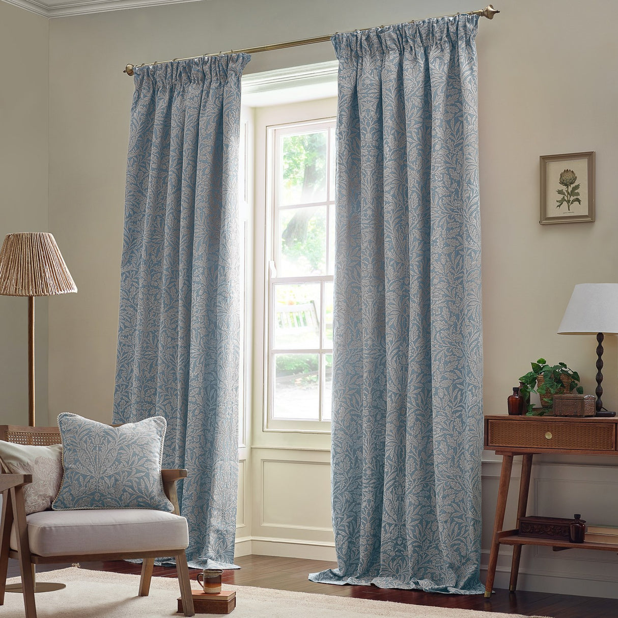 Acorn Tonal Jacquard Polyester Pencil Pleat Curtains - Wedgewood