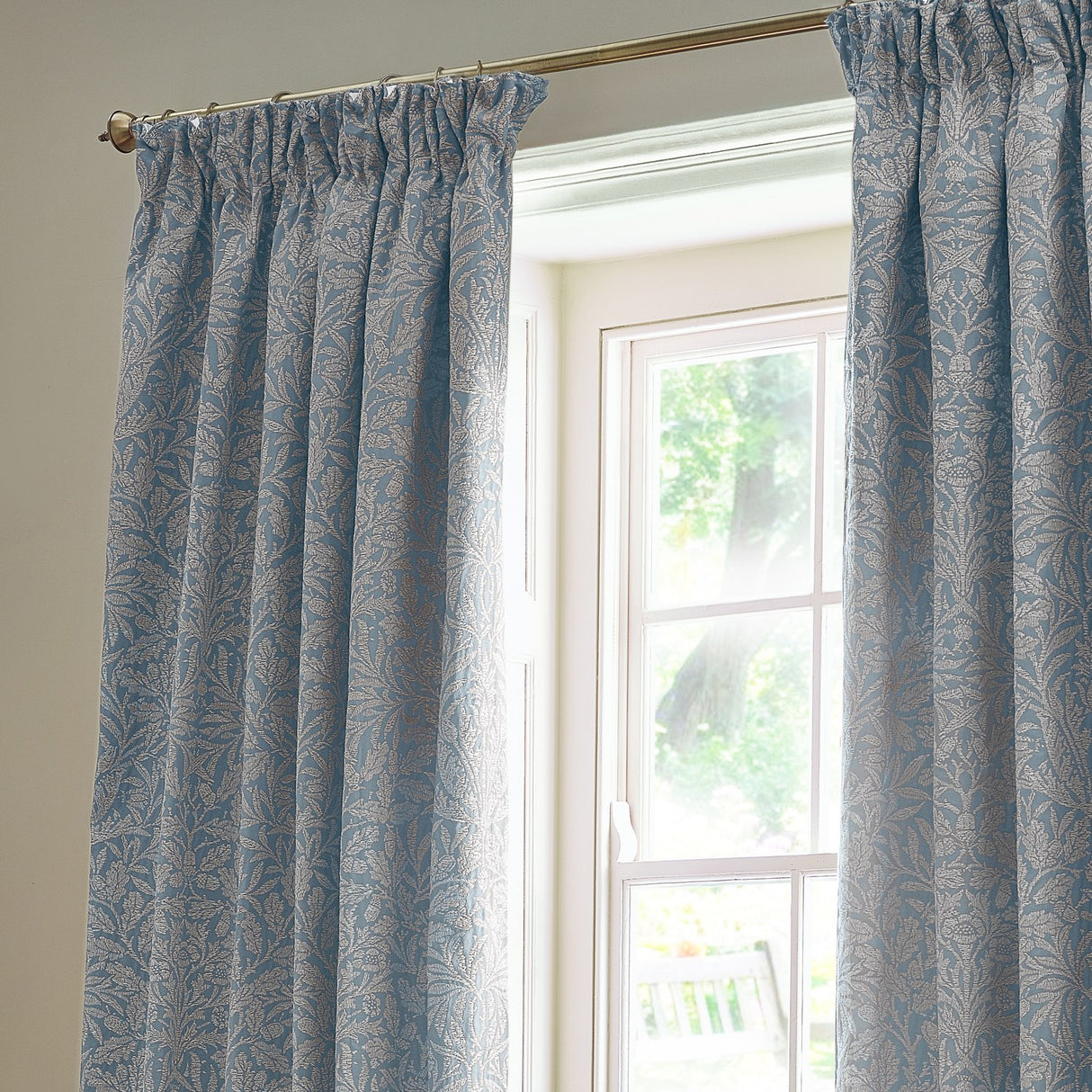 Acorn Tonal Jacquard Polyester Pencil Pleat Curtains - Wedgewood