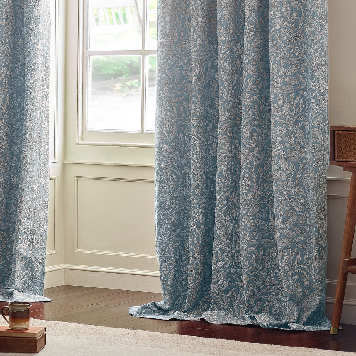 Acorn Tonal Jacquard Polyester Pencil Pleat Curtains - Wedgewood