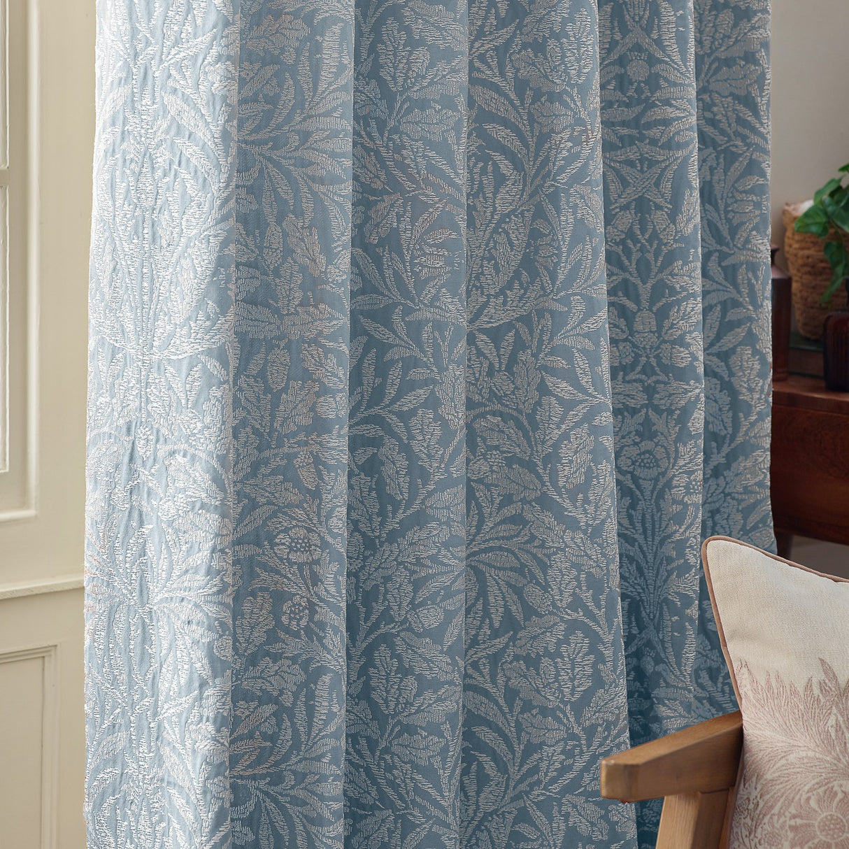 Acorn Tonal Jacquard Polyester Pencil Pleat Curtains - Wedgewood