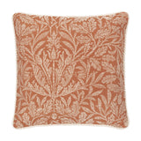 Acorn Tonal Jacquard Polyester Cushion in brick orange, a square cushion woven with a mirrored cream oak-leaf and acorn motif, finished with matching cream cord piping on a plain white background.