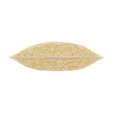 Acorn Tonal Jacquard Polyester Cushion in gold, shown edge-on with cream acorn and foliage pattern woven into the fabric and a cream cord trim, on a white background.