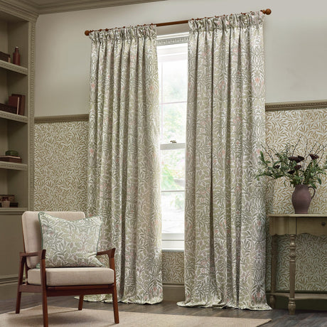 Acorn Multi Jacquard Chenille Pencil Pleat Curtains - Stone/Sage