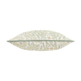 Acorn Multi jacquard cushion in stone and sage, shown side-on with woven oak leaf and acorn pattern and sage cord piping, against a plain white background.