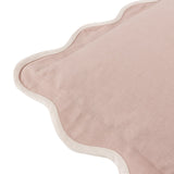 Close-up of the Adele Floral Cotton Cushion in rose-pink cotton with a scalloped edge and cream trim, shown against a plain white background.