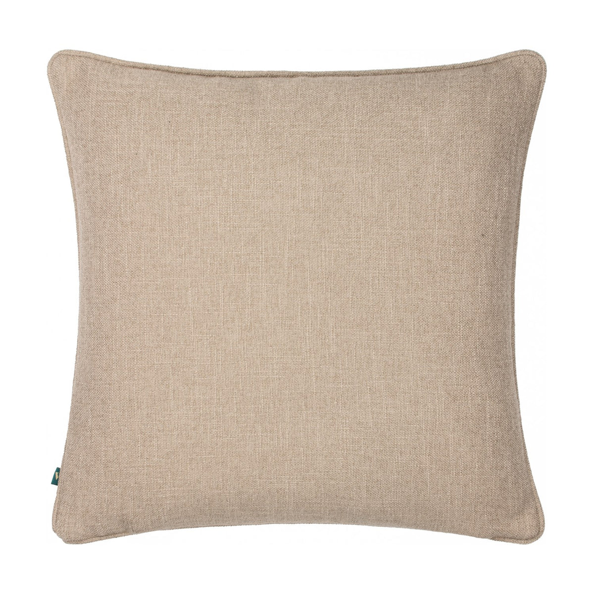 Akamba Animal Linen Cushion in natural beige linen-look fabric with piped edges, plain reverse side shown against a white background.