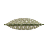 Alexa Reversible Cotton Cushion in Olive, a bolster-shaped pillow with an olive green and cream basket weave pattern and fringed edging, shown side-on on a white background.