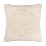 Almo Abstract Cotton Cushion in ecru, square shape with a woven cotton face featuring a raised boucle circle at its centre, shown on a plain white background.