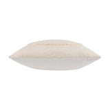 Side view of the Almo Abstract Cotton Cushion in ecru, showing woven cotton fabric with a boucle-textured strip along the top edge, on a plain white background.