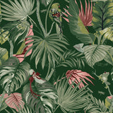 Amazonia Reversible Jungle Duvet Cover Set in Jade, polycotton fabric printed with a deep green jungle scene featuring parrots, tropical leaves, and a frog.