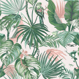 Amazonia Reversible Jungle Duvet Cover Set in Jade, white polycotton side featuring green tropical leaves, pink foliage, and jungle birds, frogs, and lizards.
