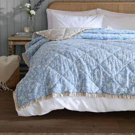 Amelia Ditsy Cotton Bedspread - Delph Blue