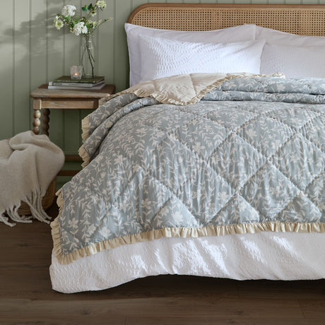 Amelia Ditsy Cotton Bedspread - Seafoam