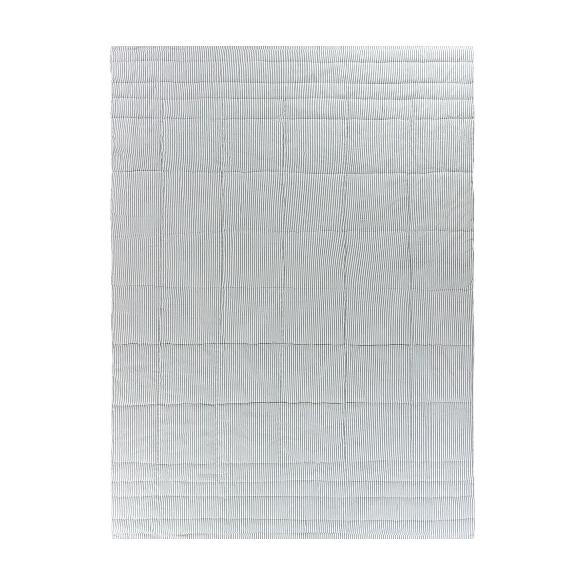 Annabelle Reversible Cotton Bedspread in blue, shown striped-side up with quilted panel stitching, on a plain white background.