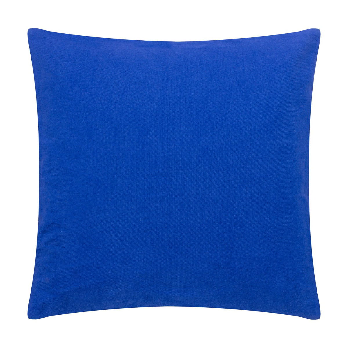 Archie Abstract Cotton Blend Cushion in cobalt blue, plain reverse side shown, square 45 x 45cm shape on a white background.