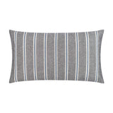 Abersoch Regatta Striped Cotton Cushion in Navy, a rectangular bolster cushion with vertical grey, blue and cream stripes in cotton, shown on a plain white background.