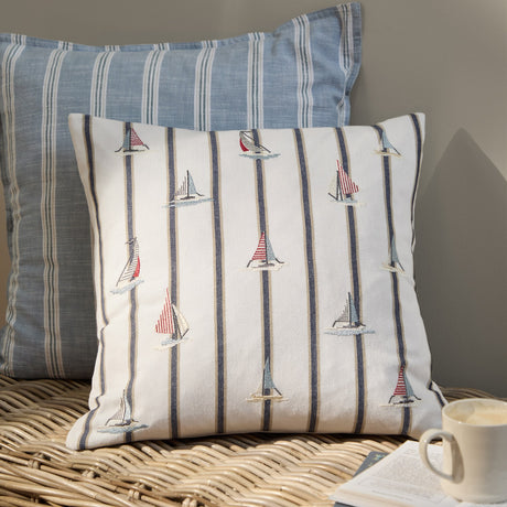 Abersoch Regatta Striped Cotton Cushion - Ecru