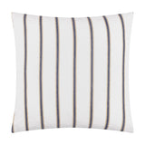 Abersoch Regatta striped cotton cushion in ecru, featuring vertical navy and sandy yarn-dyed stripes on a white ground, shown on a plain background.