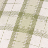 Close-up of the Arrochar Check Linen Cushion in moss, showing a woven tartan check in moss green and cream cotton-linen fabric with visible thread detailing.