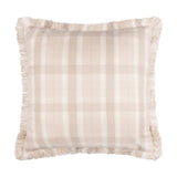 Arrochar Check Linen Cushion in Nut, a 50x50cm cotton-linen blend cushion with an oatmeal and off-white check pattern and self-fringe trim, shown on a white background.