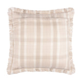Arrochar Check Linen Cushion in Nut, a 50 x 50cm square cotton-linen blend cushion with an oatmeal and off-white woven check and self-fringe trim, shown on a plain white background.
